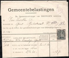 Document Affranchi Avec Un Timbre Préoblitéré Envoyé De Gand En Ville En 1921 (Taxes Communales) - Roulettes 1920-29
