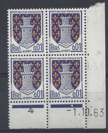 BLASON NIORT N° 1351A - Bloc De 4 COIN DATE - NEUF SANS CHARNIERE - 1/10/63 - 1960-1969