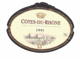 Rare Etiquette De Vin // Vin Rouge Côtes Du Rhône  // 1991 - Côtes Du Rhône