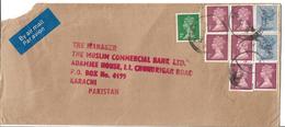 Great Britain 1981 Queen Elizabeth II 2p, 1p, 14p Grey-blue Machine Stamp Airmail Cover To Pakistan. - Brieven En Documenten