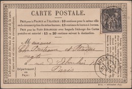 France 1878 Y&T 89 Sur Carte Précurseur 34. 10 C, D'Autun à Paris. Aurait Dû être Affranchie 15 Centimes - Tarjetas Precursoras