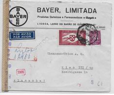 PORTUGAL - 1943 - ENVELOPPE RECOMMANDEE AVION De BAYER à LISBONNE Avec CENSURE => WIEN (AUTRICHE / ALLEMAGNE) - Covers & Documents