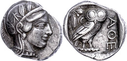 Athen, Tetradrachme (17,11g), Ca. 449-420 V. Chr., Av: Athenakopf Mit Attischem Helm Nach Rechts. Rev: Eule Nach Rechts, - Other & Unclassified