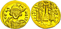 Constantinus IV. Pogonatus Mit Heraclius Und Tiberius, 668-685, Solidus (4,45g), Konstantinopel. Av: Büste Mit Schild Un - Byzantinische Münzen