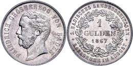 Gulden, 1867, Friedrich I., Auf Das 2. Badische Landesschießen In Karlsruhe. AKS 138, J. 84, Vz+. - Sonstige & Ohne Zuordnung