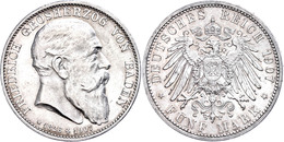 5 Mark, 1907, Friedrich I., Auf Seinen Tod, Kl. Rf., Vz, Katalog: J. 37 Vz-st - Autres & Non Classés