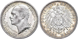 3 Mark, 1917, Ernst Ludwig, Zum 25jährigen Regierungsjubiläum, Kratzer, Wz. Rf., Hübsche Tönung, PP., Katalog: J. 77 - Sonstige & Ohne Zuordnung