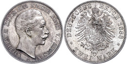 2 Mark, 1888, Wilhelm II., Kl. Kratzer, F. St., Katalog: J. 100 St - Other & Unclassified