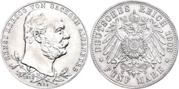 5 Mark, 1903, Ernst I., Zum 50jährigen Regierungsjubiläum, Wz. Kratzer, F. St., Katalog: J. 144 - Altri & Non Classificati