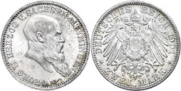 2 Mark, 1901, Georg II., Zu, 75. Geburtstag, Wz. Kr., F. St., Katalog: J. 149 - Sonstige & Ohne Zuordnung