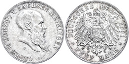 5 Mark, 1901, Georg II., Zum 75. Geburtstag, Wz. Rf., Ss-vz., Katalog: J. 150 Ss-vz - Sonstige & Ohne Zuordnung