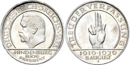 3 Reichsmark, 1929, J, Schwurhand, Kl. Rf., Wz. Kr., PP., Katalog: J. 340 PP - Sonstige & Ohne Zuordnung