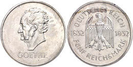 5 Reichsmark, 1932, A, Goethe, Wz. Rf., Kl. Kratzer, Vz Aus PP., Katalog: J. 351 VzausPP - Other & Unclassified