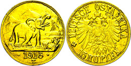 DOA, 15 Rupien, Gold, 1916, Variante Mit Großer Arabeske, J. 728a, Schrötlingsfehler Und Kratzer, Kl. Rf., Gereinigt, Ss - Altri & Non Classificati