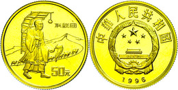 50 Yuan, Gold, 1996, Seidenstraße-Pilger, KM 975, In Ausgabeschatulle, PP.  PP - Cina