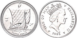 Isle Of Man, 1/10 Noble, Platin, 1985, Wikingerschiff, KM 153, In Kapsel, St.  St - Andere & Zonder Classificatie