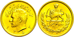 2 1/2 Pahlavi, Gold, 1974 (SH 1353), Mohammed Riza Pahlevi, Km 1163, Fb. 100, Kl. Fleck, F. St. - Iran