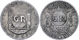 6 Shillings 8 Pence, O.J.(1758), Georg II., Gegenstempel "GR" Auf 8 Reales 1757 (Lima), Kratzer, Selten, Schöne Patina,  - Jamaique