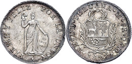 8 Reales, 1827, JM, Lima, KM 142.1, Wz. Kr., Vz.  Vz - Pérou