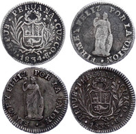 Lot Zu 2 X 1/2 Reales Der Jahre 1833 B Und 1834 B (KM 144.3) Und 2 Reales 1827 JM (KM 141.1). Jeweils Ss. - Peru