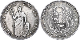 8 Reales, 1834, Cuzco, KM 142.4, Ss.  Ss - Perú