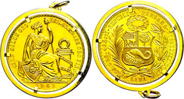 100 Soles, Gold, 1961, 42,07g Fein, Fb. 78, In Massiver Goldeinfassung Aus 750er Gold, Zaponiert, Vz-st. Auflage 6982 St - Pérou