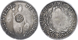 8 Reales, 1835, MM, Lima, Mit Gegenstempel, KM 138.2, Ss.  Ss - Philippines