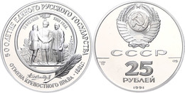 25 Rubel, Palladium, 1991, 500 Jahre Russischer Zentralstaat - Zar Alexander II., Parch. 255, In Kapsel, Im Etui Mit Zer - Russia