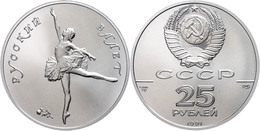 25 Rubel, Palladium, 1991, Russisches Ballett, 1 Oz, Parch. 252, In Kapsel, Im Etui Mit Zertifikat Des Anbieters, St.  S - Russie