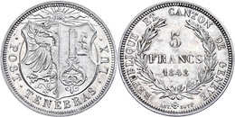 Genf, 5 Francs, 1848, HMZ 2-364a, Vz. Selten! Auflage Nur 1176 Stück.  Vz - Andere & Zonder Classificatie
