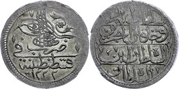 Kurush, AH 1222/2, Mustafa IV., Konstantinopel, Pere 733, Sultan 2666, KM 539, Prägeschwäche, Vz. Sehr Selten! Erworben  - Orientalische Münzen