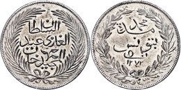 5 Riyal, AH 1272, Abdülmecid, Tunis, KM 121 (Tunesien), Kl. Henkelspur, Ss-vz. Sehr Selten! Mit Unterlegzettel Der Firma - Orientalische Münzen