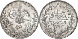 20 Qirsh, AH 1293/10, Abdülhamid II., Misir, Mzz. W (Brüssel), KM 296 (Ägypten), Kl. Kr., Vz-st. Mit Unterlegzettel Der  - Orientalische Münzen