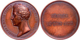 Frankreich, Charles X., Bronzemedaille (Dm. 41 Mm, 37 G), 1824, Von Vivier Und Leveque, Auf Seinen Regierungsantritt, Av - Andere & Zonder Classificatie