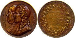 Frankreich, Bronzemedaille (Dm. 41,7 Mm, 34,4 G), 1833, Von Barre, Benjamin Franklin Und Antoine Montyon, Av: Brustbilde - Other & Unclassified