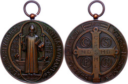 Italien, Bronzemedaille (Dm.47 Mm, 48,3 G), 1880, Signiert S.J., Monte Cassino Auf Den 1400jährigen Geburtstag St. Bened - Sonstige & Ohne Zuordnung