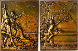 Frankreich, Bronzeplakette (65x48 Mm, 64 G), O.J., Von Georges Dupre, Union Des Societes De Tir France, Av: Nackter Knab - Altri & Non Classificati