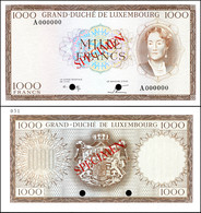 Luxemburg, 1000 Francs, Ohne Jahr (ca. 1961-63), Grand Duché De Luxembourg, Serie A, Pick 52Bs, Specimen, Bankfrisch, Er - Sonstige & Ohne Zuordnung