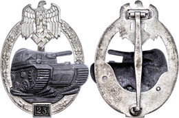 Panzerkampfabzeichen In Silber Mit Einsatzzahl 25, Feinzinkfertigung, Ohne Hersteller, Versilberung Des Kranzes Nahezu V - Autres & Non Classés