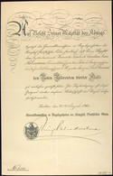 Verleihungsurkunde Roter Adlerorden 4. Klasse, Datiert Berlin 25. August 1903, Faltspuren, Zustand II. Heinrich Friedric - Documenten