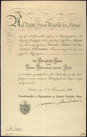 Verleihungsurkunde Königliche Krone Zum Roten Adlerorden 4. Klasse, Dem Korvettenkapitän Heinrich Friedrich Christian Lu - Documents