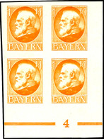 1 Mark König Ludwig Ungezähnter Probedruck In Orange Im 4er-Block Tadellos Postfrisch, Mi. 720.-, Katalog: 104PU(4) ** - Andere & Zonder Classificatie