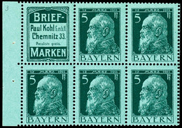 Briefmarken Paul Kohl Chemnitz + 5 Pfg Luitpold, Heftchenblattrand Ndgz, Tadellos Postfrisch, Selten., Katalog: H.-Bl.3. - Sonstige & Ohne Zuordnung