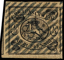 1/4 Ggr. / 3 Pfennig Schwarz Auf Hellbraun, Vollrandiges Kabinettstück, Klar Gestempelt Mit Nummernstempel "37", Gepr. G - Other & Unclassified