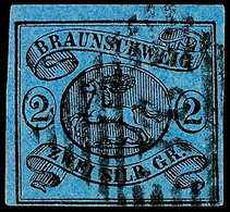 2 Sgr. Schwarz Auf Blau, Allseits Voll- Breitrandig, Gestempelt "9", Kabinett, Gepr. Lange BPP, Mi. 80,-, Katalog: 7a O - Autres & Non Classés