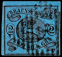 2 Sgr. Schwarz Auf Blau, Allseits Voll- Breitrandig, Gestempelt "9", Kabinett, Gepr. Lange BPP, Mi. 80,-, Katalog: 7a O - Altri & Non Classificati