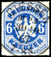 6 Kr. Ultramarin, Farbfrisches Liebhaberstück Mit Ideal Eingepasstem K1 "GIESSEN ST.P.E. 30 10 67", Tiefst Gepr. Pfennin - Autres & Non Classés