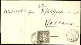 1 Kr. Wappen Schwärzlichbraun Auf Dünnem Papier Auf Portogerechtem Nahbereichs-Faltbrief Von K2 "ELLWANGEN 9 FEB. 1863"  - Sonstige & Ohne Zuordnung