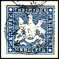 18 Kr. Dunkelblau, Gestempelt "STUTTGART 1. FEB. 1864" Auf Briefstück (nicht Ursprünglich Haftend), Linke Untere Ecke Re - Andere & Zonder Classificatie