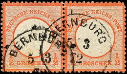 1/2 Gr. Kleiner Brustschild Lebhaftrötlichorange, Waagerechtes Paar, Zentrisch Gestempelt K1 "BERNBURG 5 3 72", Unten Un - Autres & Non Classés